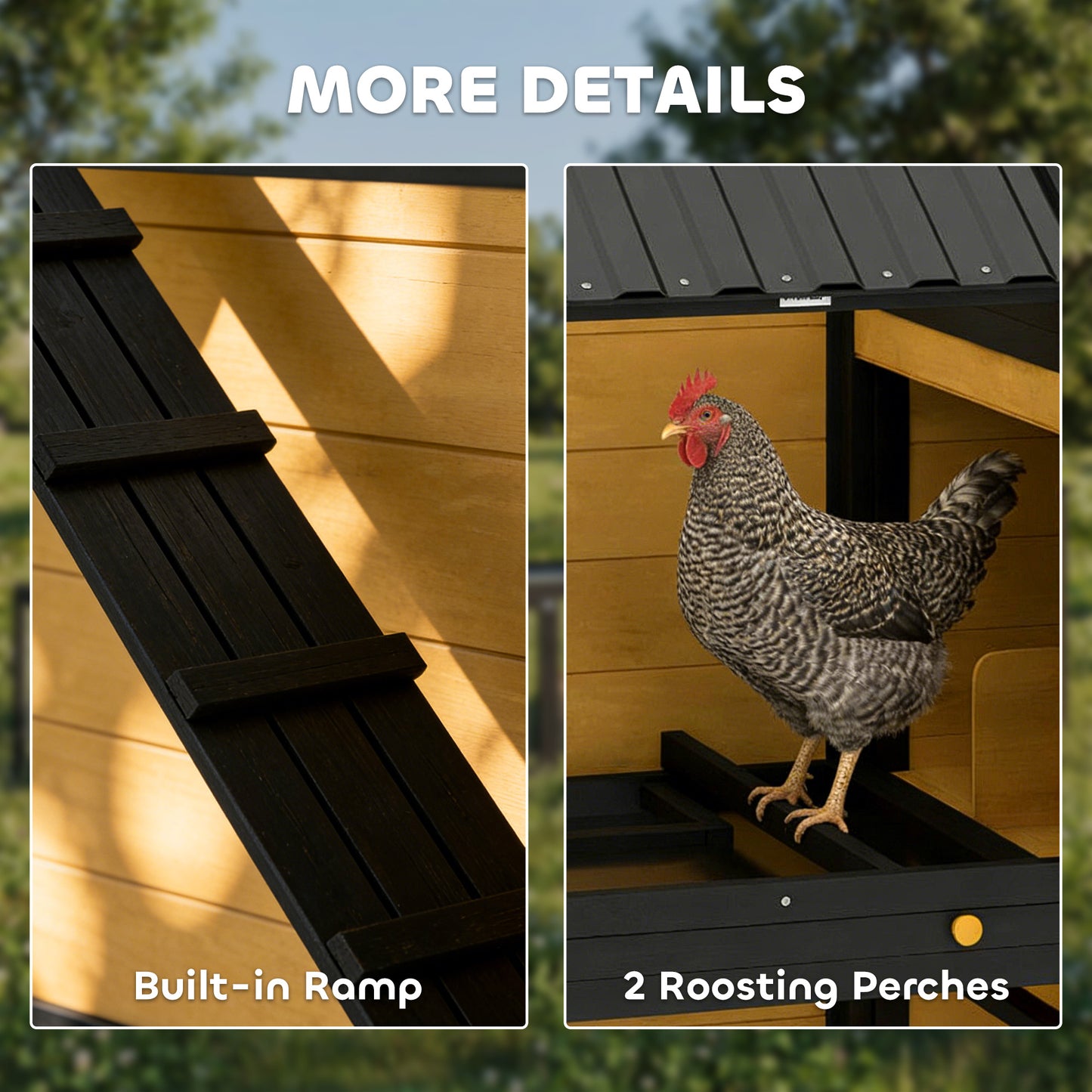 Large Chicken Coop, 134"L Wooden Chicken House with Run, Nesting Box, Slide-Out Tray, Waterproof Roof and Ramp