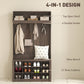 4-In-1 Hall Tree with Bench and Shoe Storage, Farmhouse Coat Rack Shoe Bench with 12 Shoe Cubbies, 6 Hooks, Dark Brown