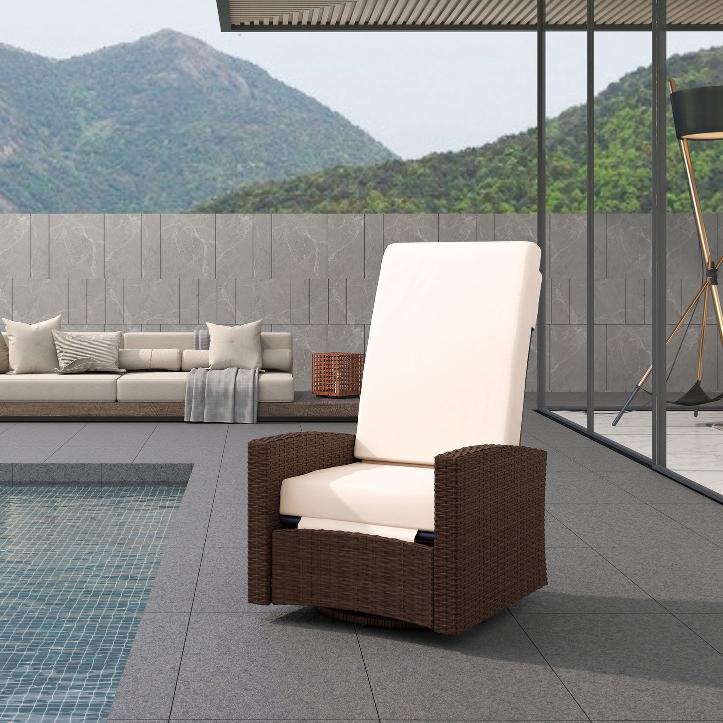 Outdoor Rattan Wicker Lounge Chair with Footrest & Soft Cushion for Patio, Garden, Backyard, Cream White