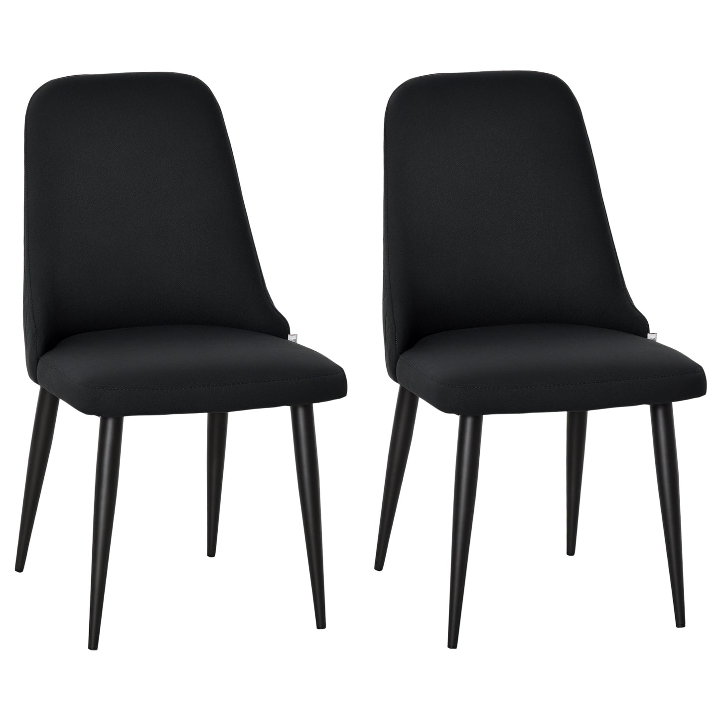 Modern Dining Chair Set of 2, Fabric Upholstered Side Chairs for Kitchen Living Room with Metal Legs, Black