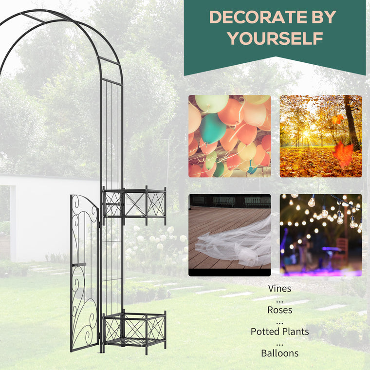 7.1FT Black Metal Garden Arch with Planter Boxes