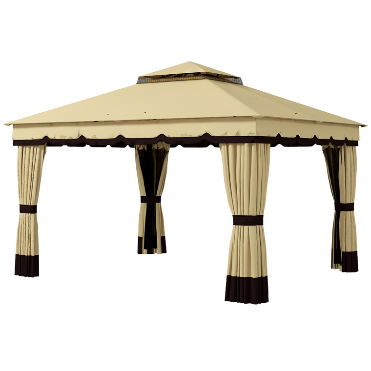 10' x 12' Double Roof Gazebo with Netting & Curtains