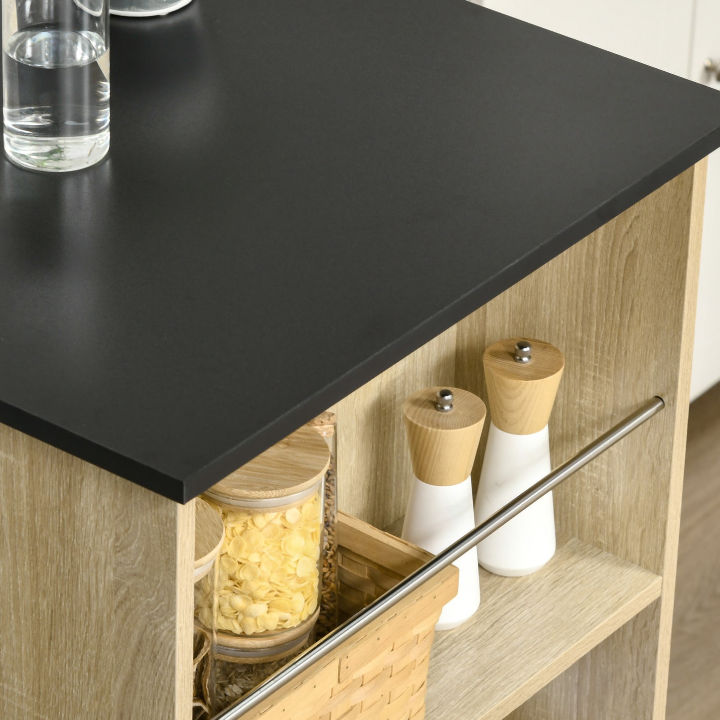 Bar Table Counter Height Dining Table with 3 Storage Shelves for Kitchen, Dining Room, Living Room, Natural
