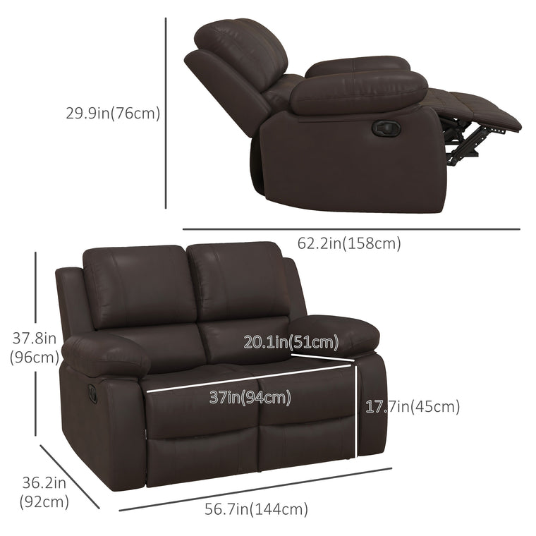 Leather Reclining Loveseat with Footrest - Brown