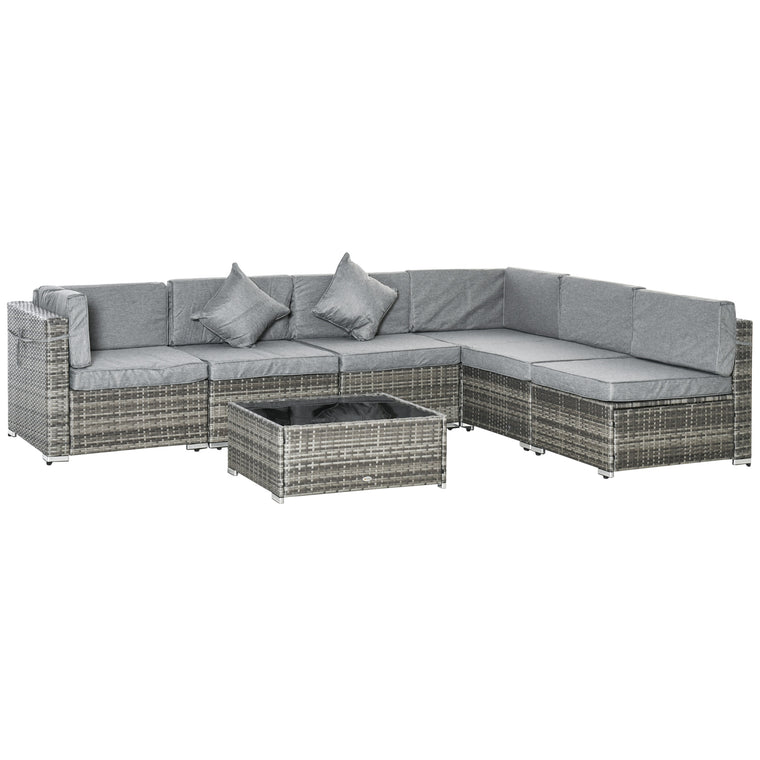 7 Pcs Garden Furniture Pe Rattan Wicker Sofa Sectional Grey