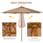 10' x 8' Wooden Patio Umbrella, Garden Parasol, Outdoor Sunshade Canopy with Bamboo Rib for Outdoor, Khaki
