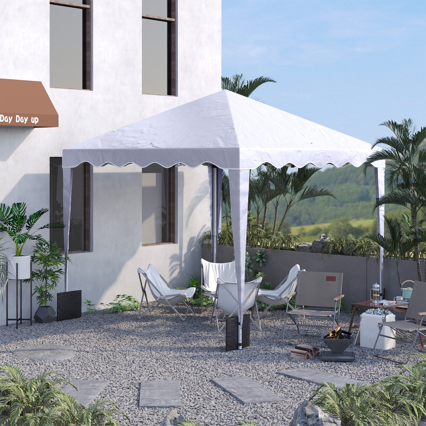 10' x 10' Pop Up Canopy Tent with Sand Bags, Instant Shelter with Adjustable Height and Carry Bag, Garden Outdoor Party Tent, White