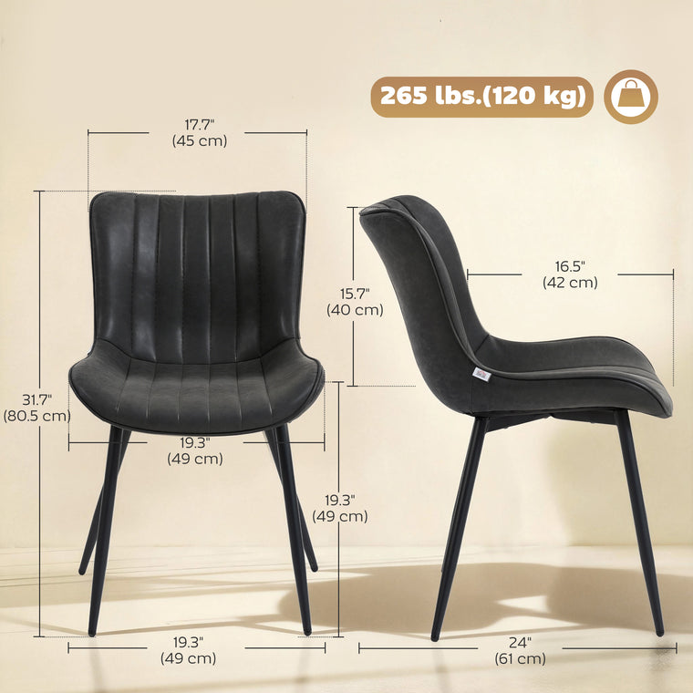 PU Leather Dining Chairs Set of 2 with Steel Legs