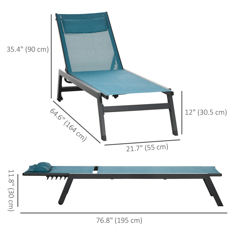 Aluminum Tanning Lounge Chair with Wheels and Headrest