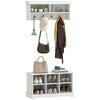 Entryway Shoe Bench with 8 Cubbies and Coat Rack - White