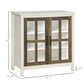 Kitchen Sideboard, Glass Door Buffet Cabinet, Accent Storage Cabinet with 2 Glass Doors and Adjustable Shelf for Dining Room, Living Room, Distressed White