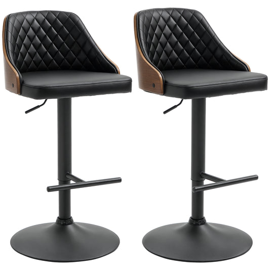 Set of 2 Swivel Adjustable Bar Stools - Black
