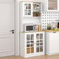 Kitchen Buffet with Hutch, Storage Pantry with 3 Cabinets, 2 Open Shelves and Large Countertop, White