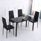Rectangular Kitchen Table for 4 People, Dining Table with Tabletop Tempered Glass for Dining Room, Living Room, Black