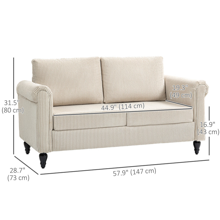 Vintage 2-Seater Loveseat Sofa with Rolled Arms