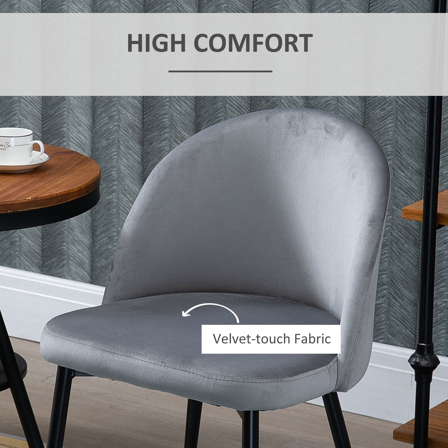 Set of 2 Mid-Back Dining Chairs, Velvet-touch Upholstered Kitchen Chairs for Living Room and Dining Room, Grey