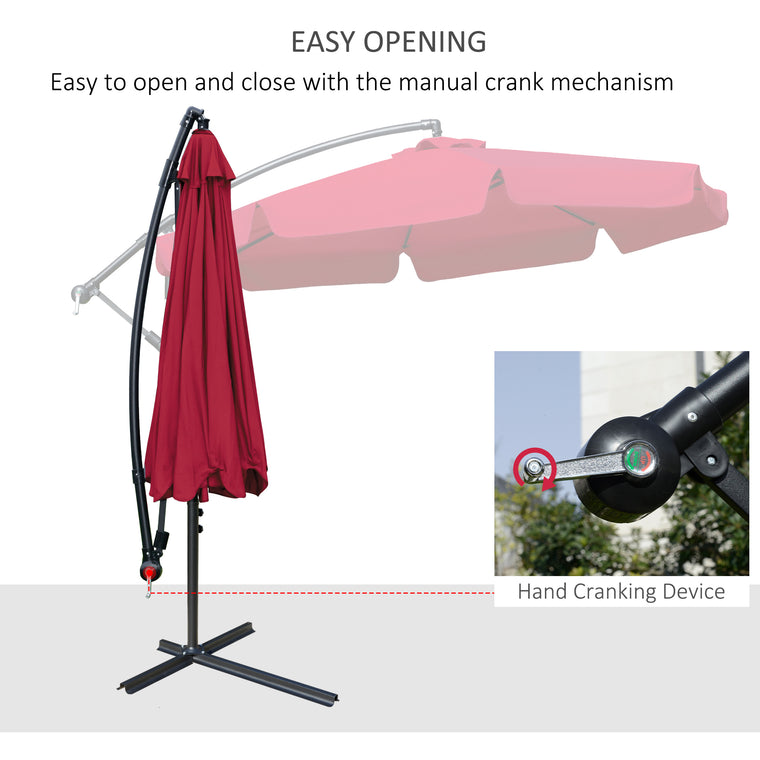 9FT Red Cantilever Umbrella with Cross Base & 8 Ribs