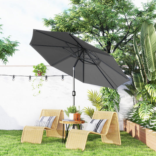 10' x 8' Round Market Umbrella, Patio Umbrella with Crank Handle and Tilt, Outdoor Parasol for Garden, Bench, Lawn, Grey