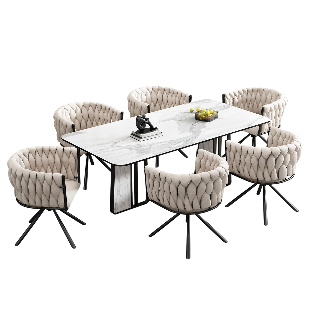 Set of 6 Velvet Dining Chairs with 4 Metal Support Legs, Swivel Upholstered Chairs with Ergonomic Support, 23'' L x 21'' W x 28.5'' H, Beige