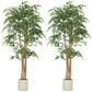 6FT Artificial Banyan Tree Set of 2, Fake Potted Tree with Solid Wood Trunk and Pot for Indoor