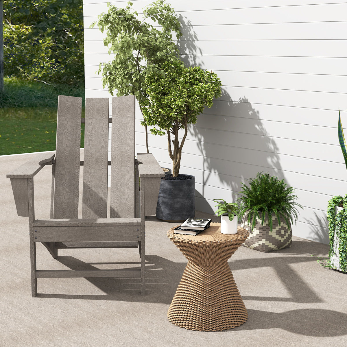 HDPE Plastic Adirondack Chair, Muskoka Chair with High Back and Wide Armrests for Fire Pit, Patio, Porch, Dark Grey
