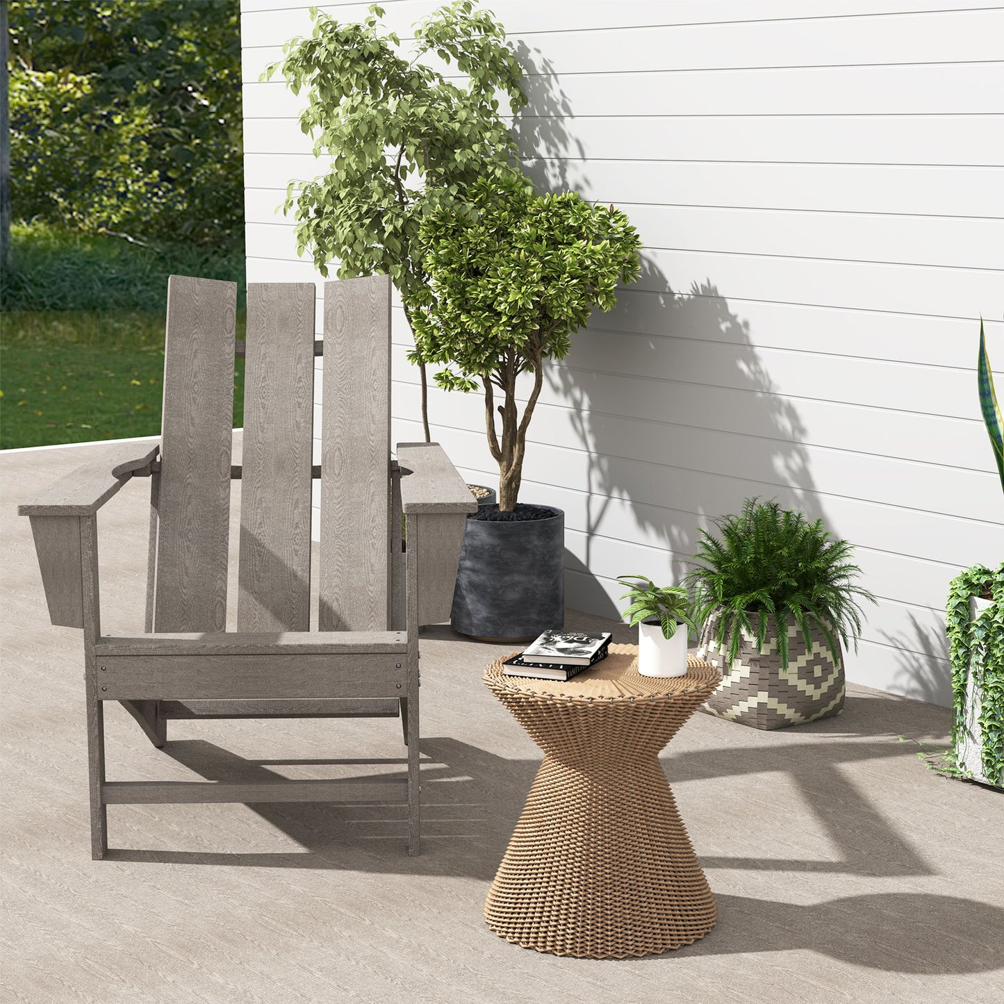 HDPE Plastic Adirondack Chair, Muskoka Chair with High Back and Wide Armrests for Fire Pit, Patio, Porch, Dark Grey