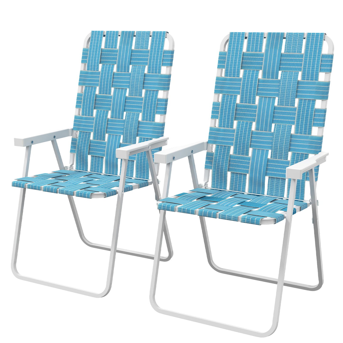 Set of 2 Folding Patio Chairs, Portable Chair Set with Armrests for Camping, Garden, Pool, Beach, Backyard, Blue