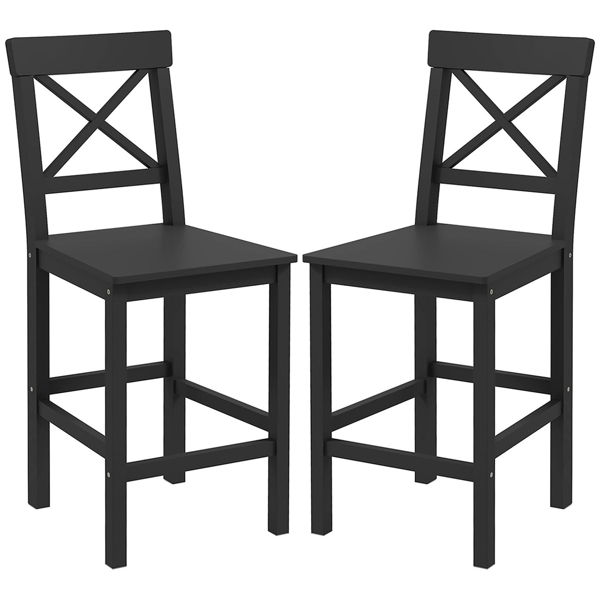 Solid Wood Counter Height Bar Stools Set of 2 - Black
