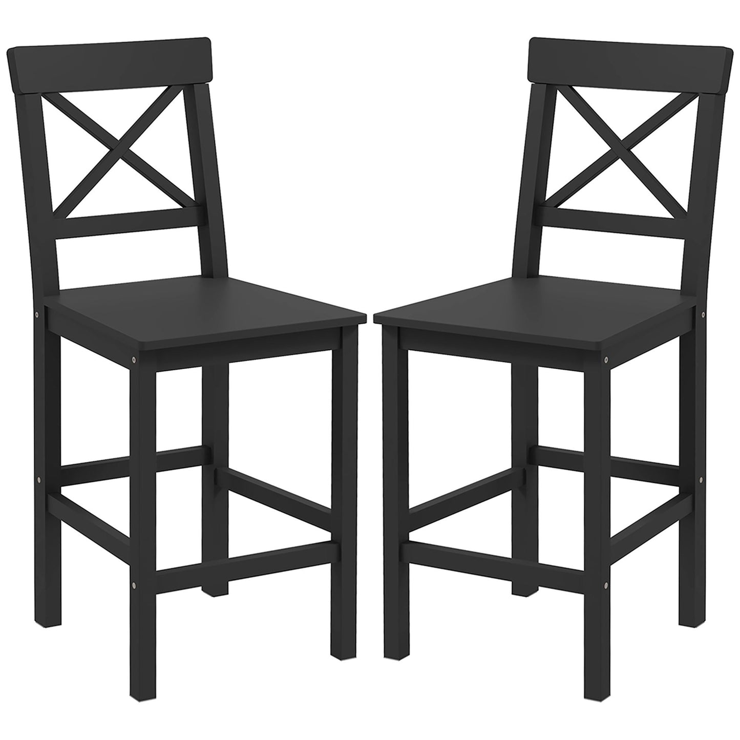 Solid Wood Counter Height Bar Stools Set of 2 - Black