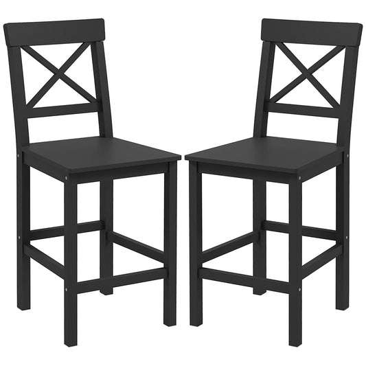 Solid Wood Counter Height Bar Stools Set of 2 - Black