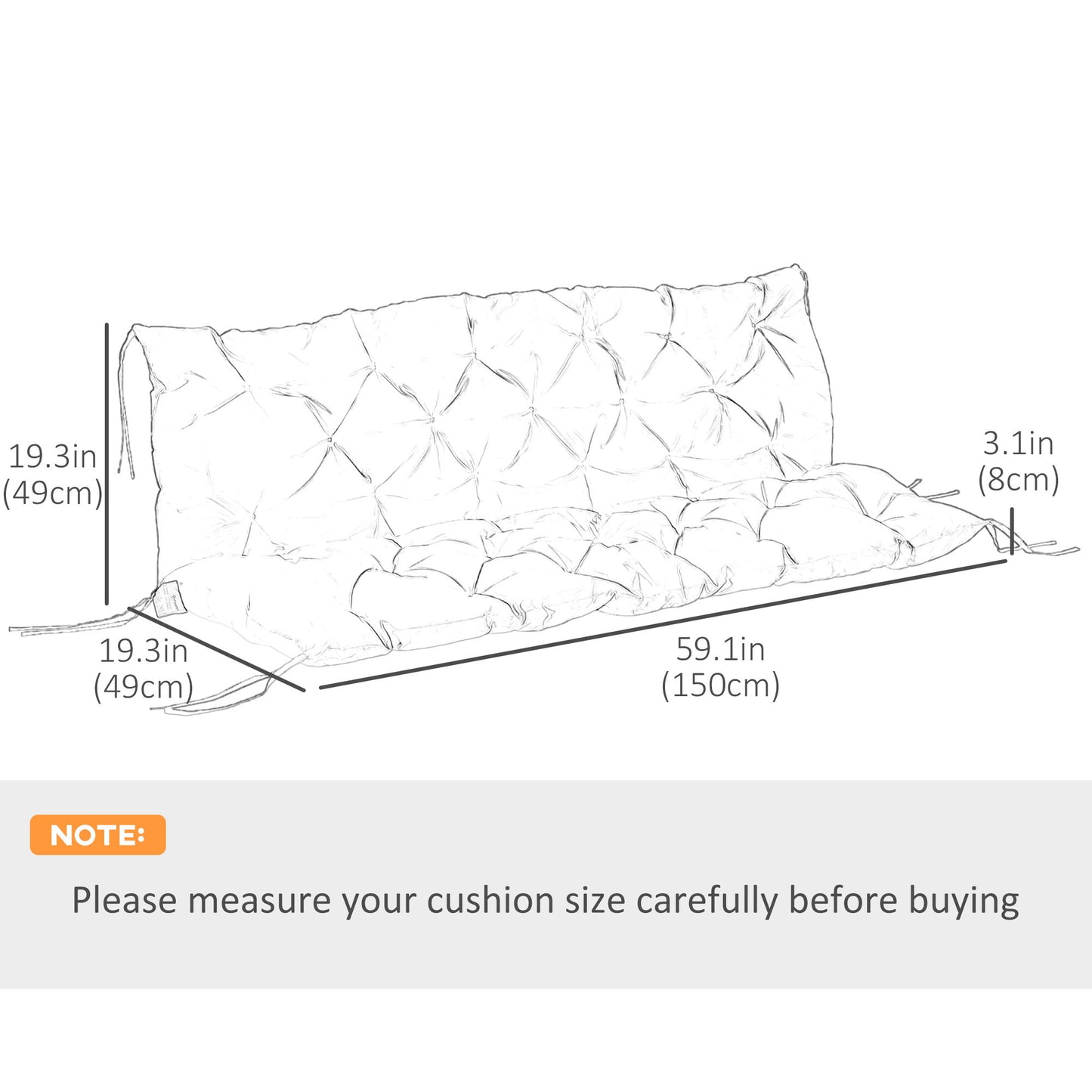 Porch Swing Cushion Garden Bench Cushion with Backrest, Non-Slip 3-Seater Soft Pad, 59.1" x 38.6", Khaki