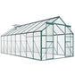 16' x 8' Aluminum Polycarbonate Greenhouse Walk-in Garden Greenhouse Kit with Adjustable Roof Vent, Rain Gutter and Sliding Door for Winter, Green