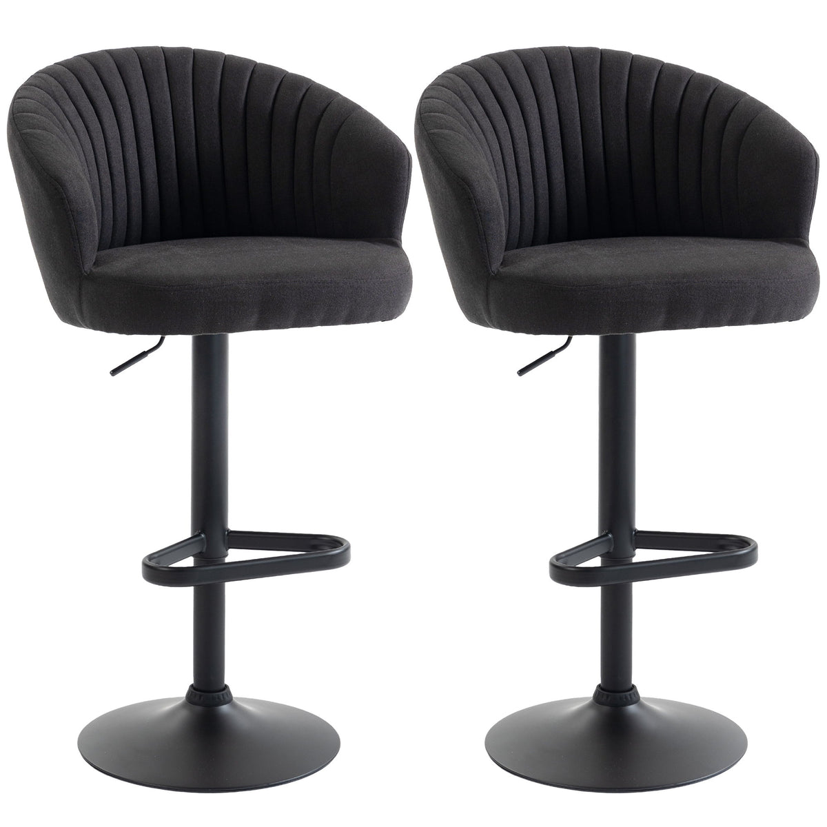 Adjustable Bar Stools Set of 2, Upholstered Kitchen Stools with Swivel Seat, Steel Frame, Footrest, ‎Black