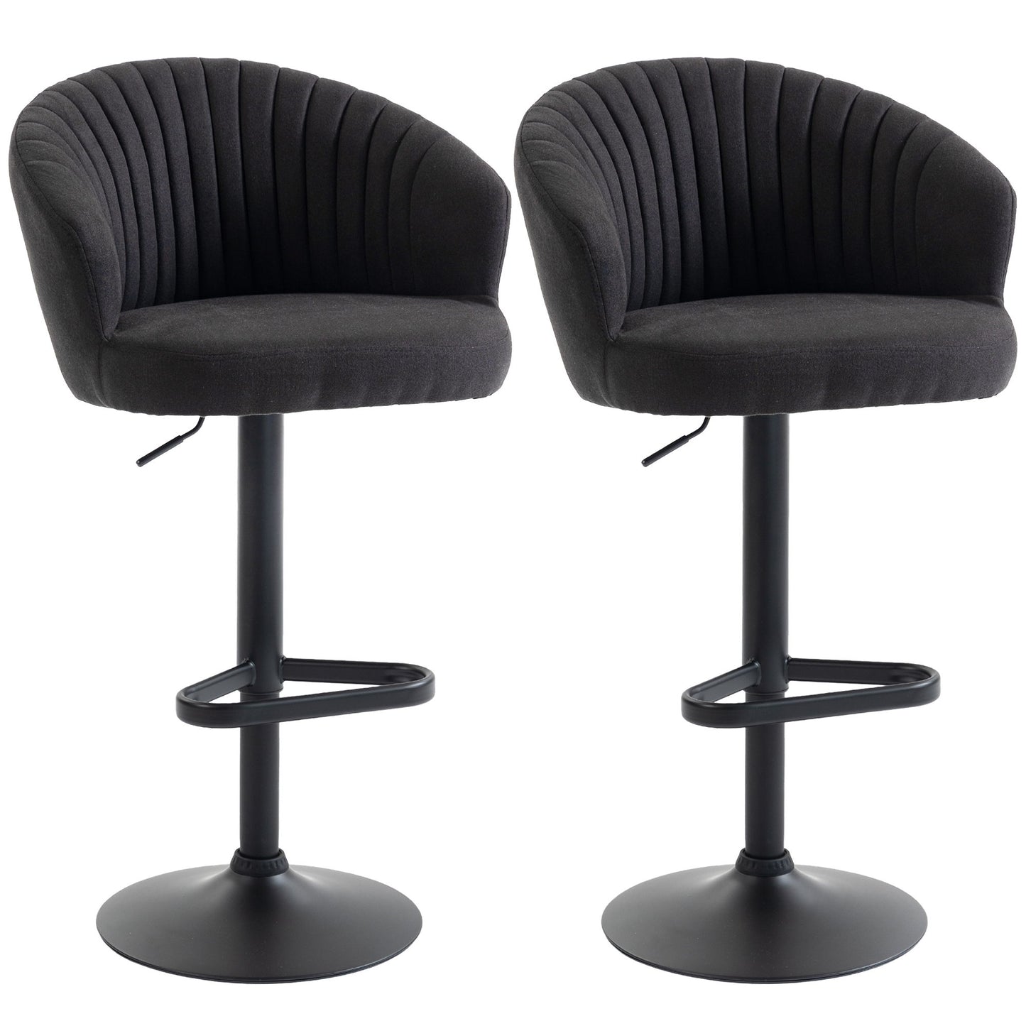 Adjustable Bar Stools Set of 2, Upholstered Kitchen Stools with Swivel Seat, Steel Frame, Footrest, ‎Black