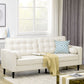 Mid-Century Sofa, Couch with Button-Tufted Back Cushion, Linen Feel Fabric Upholstery, 2 Cylindrical Pillows and Rubber Wood Legs for Living Room, Cream White