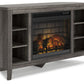 Arlenbry - Gray - Corner TV Stand With Faux Firebrick Fireplace Insert