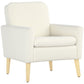 Fabric Accent Chair, Modern Upholstered Armchair with Wood Legs and Wide Padded Seat, Cream White