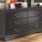 Huey - Black - Six Drawer Dresser