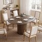 Extendable Kitchen Table for 6-8, 43.5"-59" Farmhouse Dining Table with Pedestal Base Walnut Wood Grain