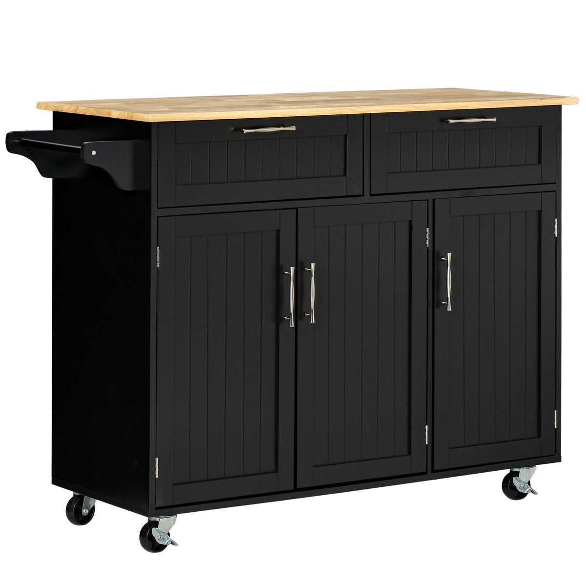 Kitchen Island Cart with 2 Drawers and Cabinets - Black