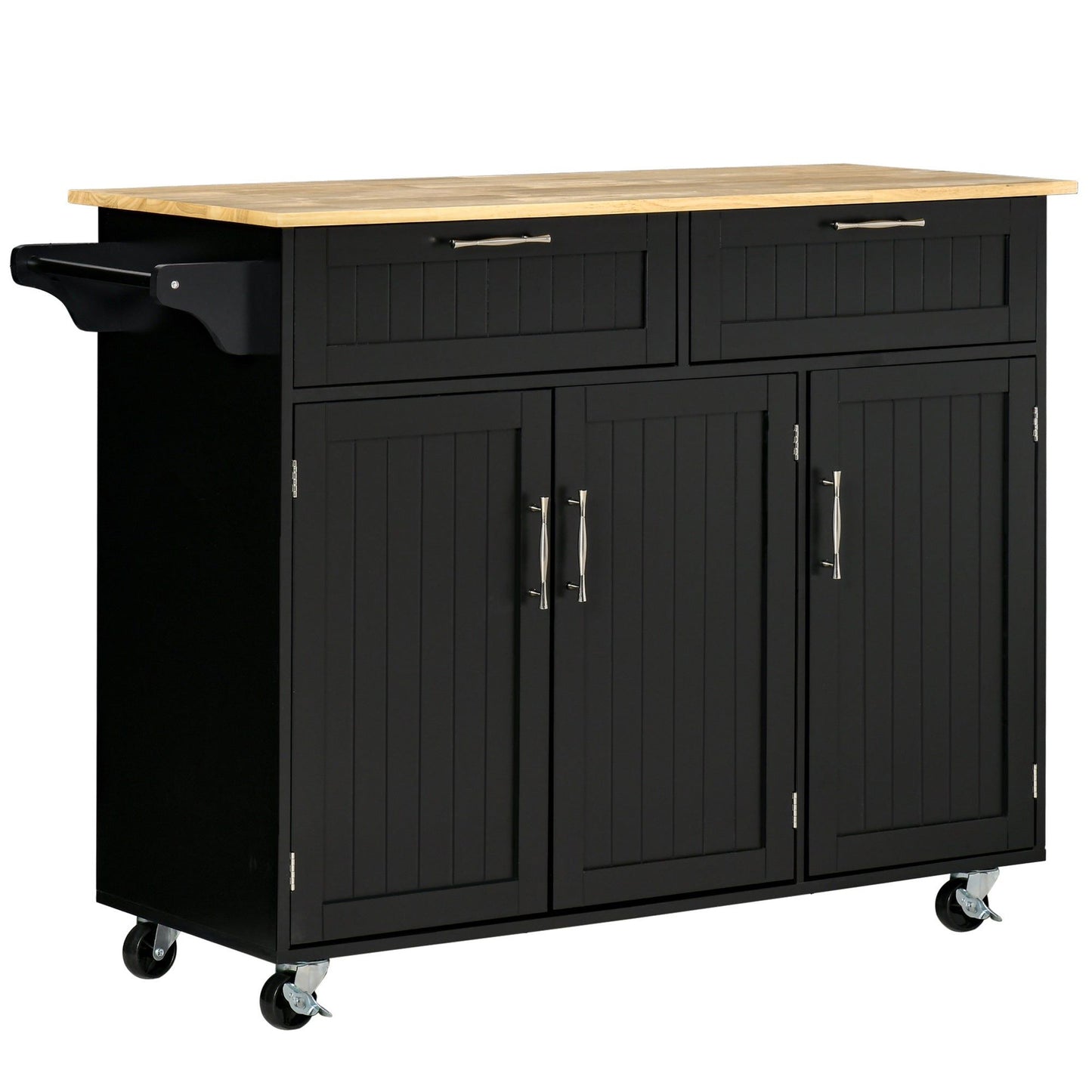 Kitchen Island Cart with 2 Drawers and Cabinets - Black