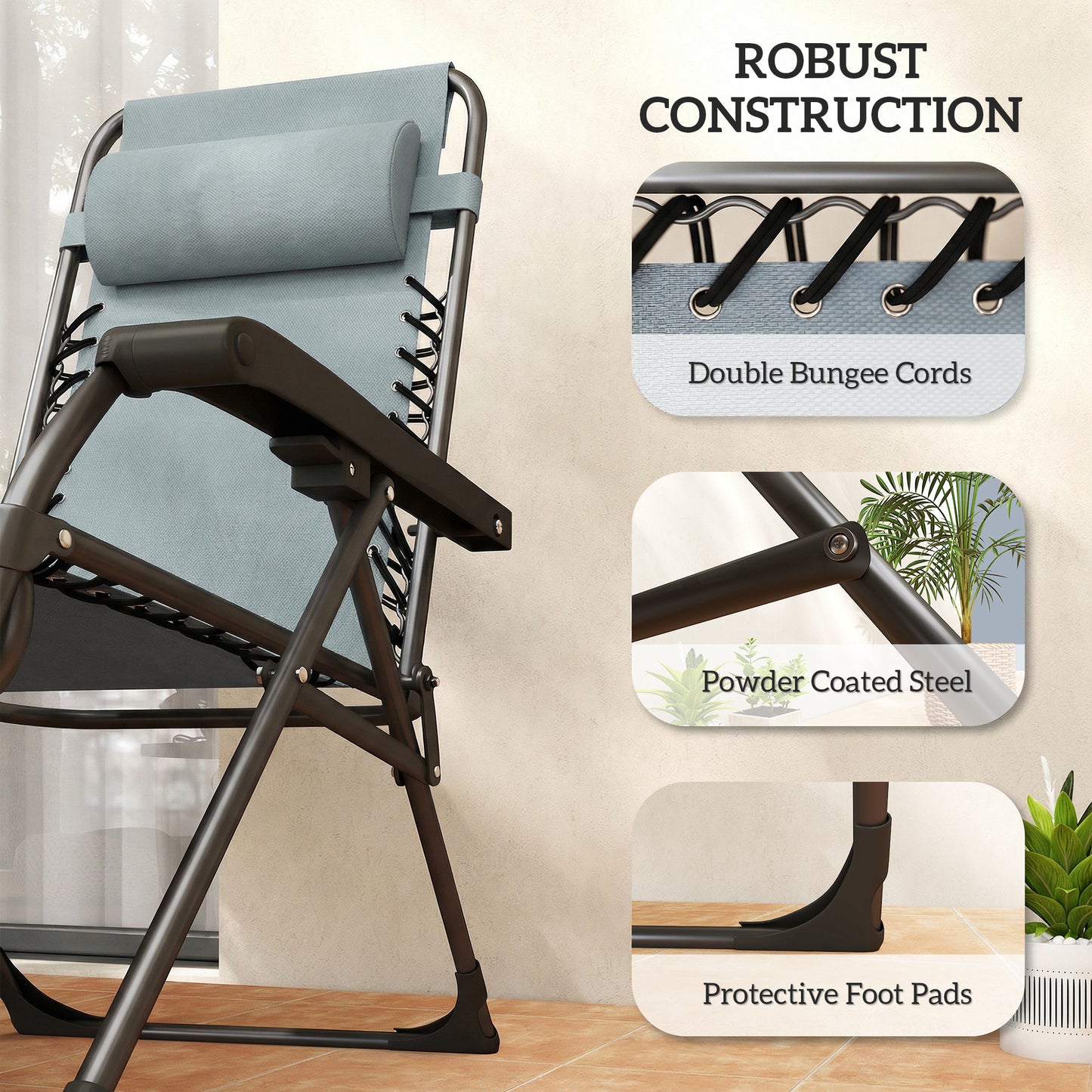 Zero Gravity Chair Set of 2, Folding Reclining Outdoor Lounge Chair with Cup Holder, Headrest, Light Grey