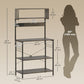 Baker's Rack with Charing Station, Microwave Shelf with Power Outlet, USB Charger and 5 Hooks, Distressed Grey