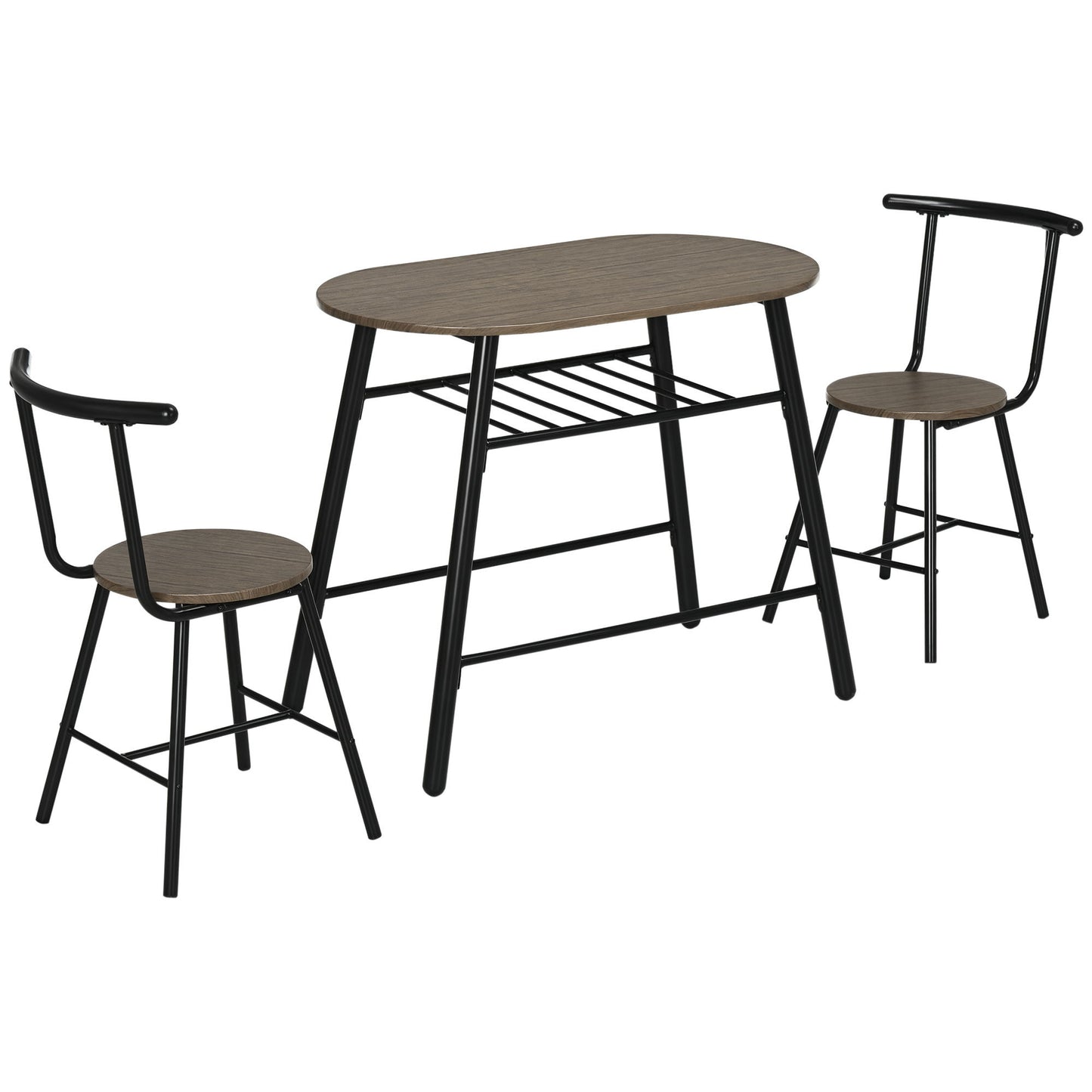 3-Piece Dining Table Set, Oval Kitchen Table and 2 Chairs, Small Breakfast Table Set with Metal Frame for Small Space, Dining Room, Living Room, 35.4" x 19.7" x 29.5"