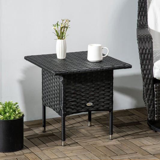 20" Patio Wicker Coffee Table, Outdoor Coffee Table with Plastic Board Underneath the Woven Tabletop for Patio, Garden, Balcony, Black
