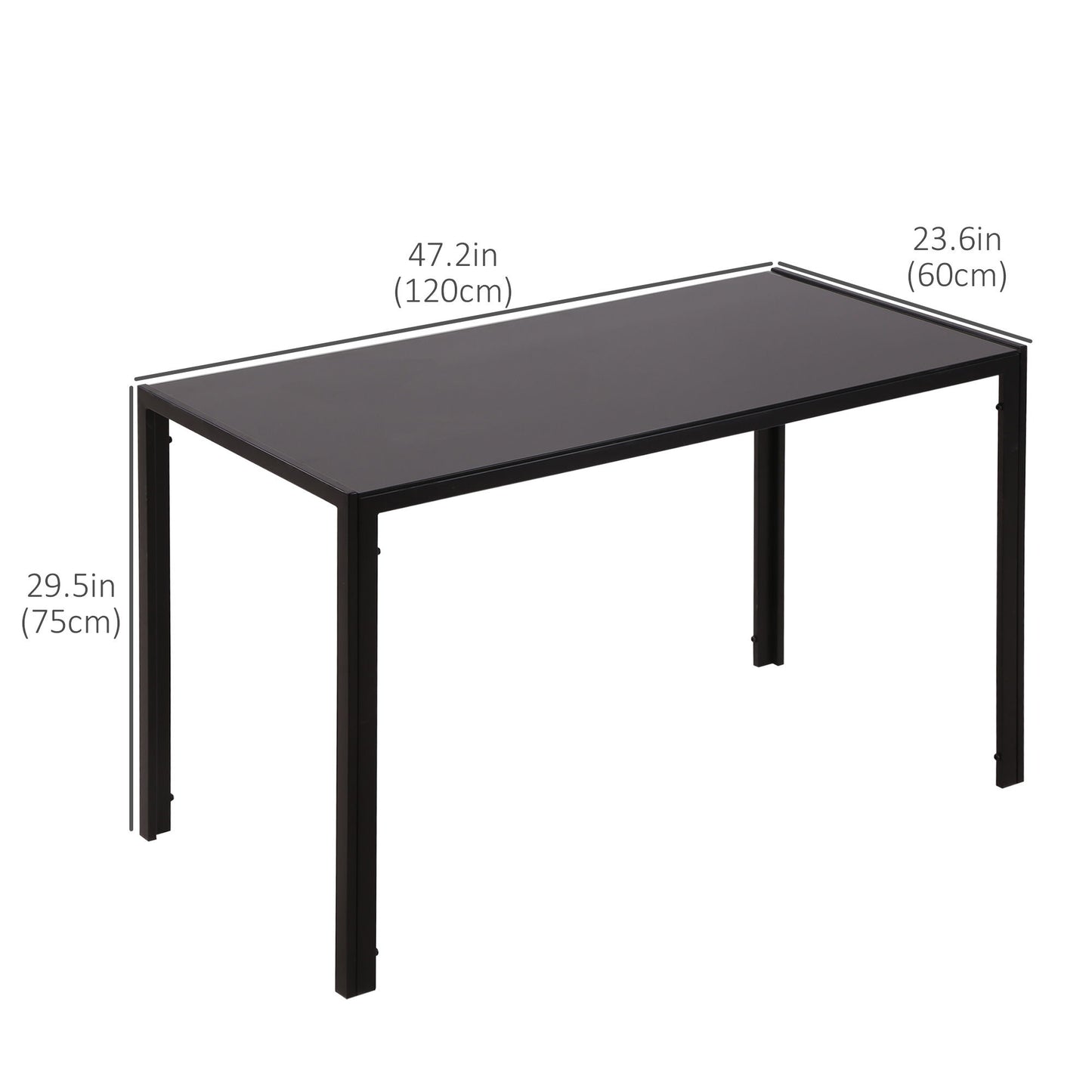 Rectangular Kitchen Table for 4 People, Dining Table with Tabletop Tempered Glass for Dining Room, Living Room, Black