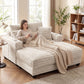 60" Chaise Lounge Chair, Oversized Upholstered Sofa Bed with Cup Holders & Pillows, Sleeper Couch for Living Room, Beige