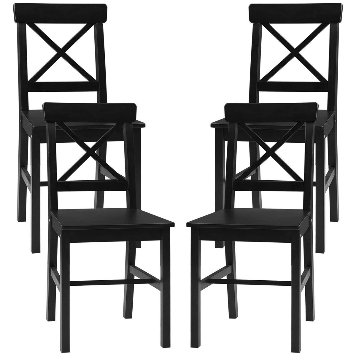 Wooden Dining Chairs Set of 4, Kitchen Chairs with Cross Back, Solid Structure for Living Room and Dining Room, Black