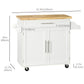 Rolling Kitchen Island with Wood Top and Spice Rack - White