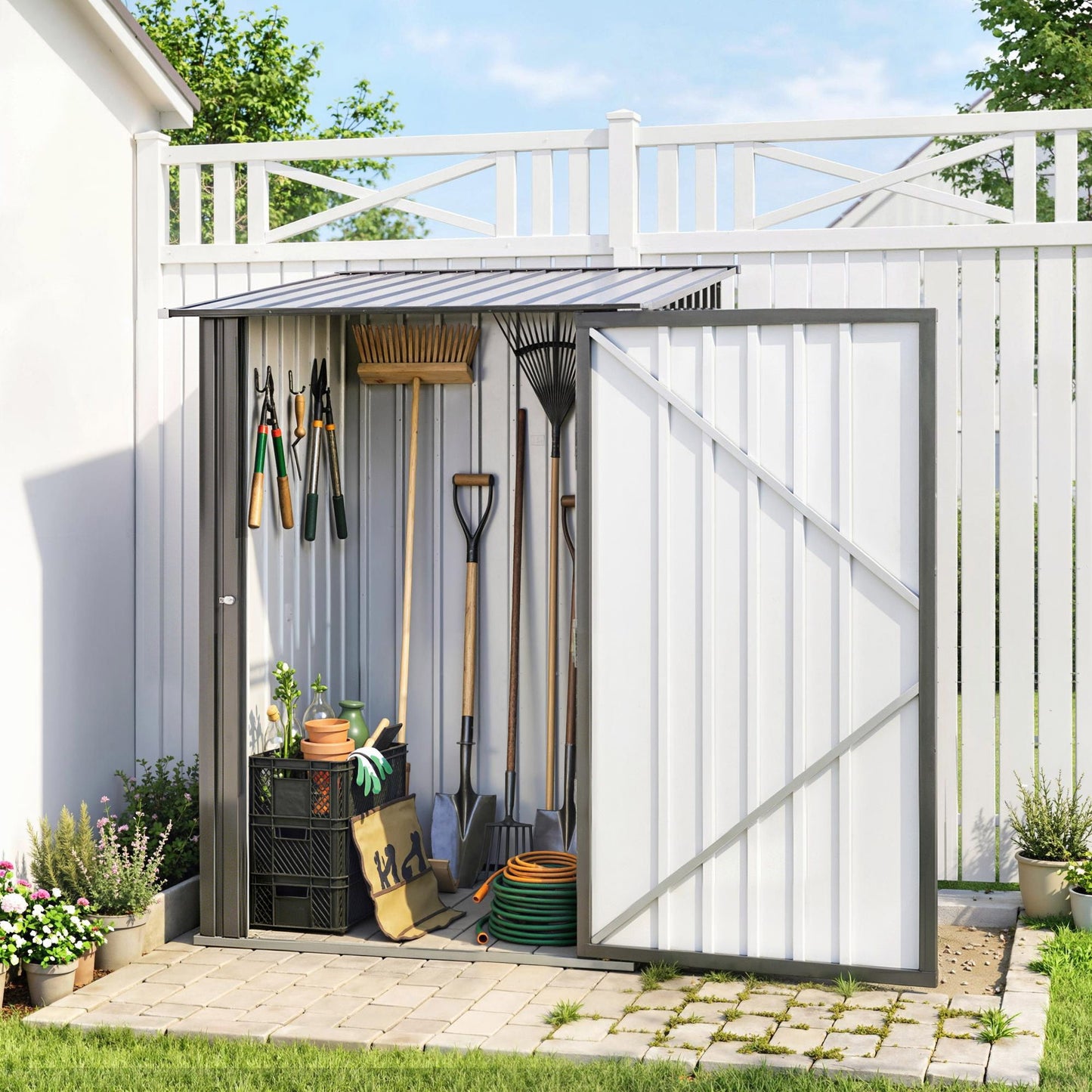 Garden Tool Storage Shed, Small Steel Shed with Lockable Door for Garden & Patio, Galvanized Steel Construction, Dark Gray